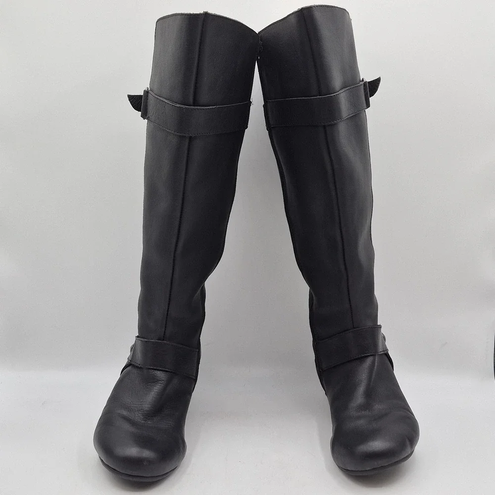 Born Leather Boots‎ Womens Size 9.5 Black Knee High Side Zip Riding Comfort